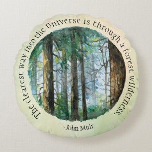 Muir Quote Watercolor Forest Rundes Kissen