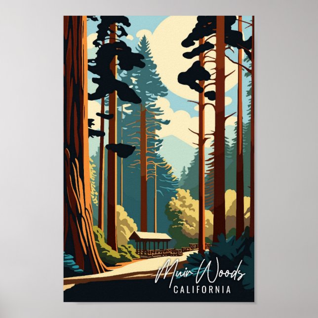 Muir Woods California Vintage Reise Illustration Poster (Vorne)