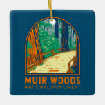 Muir Woods National Monument California Emblem Keramikornament<br><div class="desc">Muir Woods Vektorgrafik Design. Es handelt sich um einen alten,  wachsenden Wald aus Rotholz an der Küste. Aufgrund seiner Nähe zum Pazifik wird der Wald regelmäßig in einem Nebel der Meeresschicht an der Küste umspült,  was zu einer feuchten Umgebung beiträgt,  die ein kräftiges Wachstum der Pflanze fördert.</div>