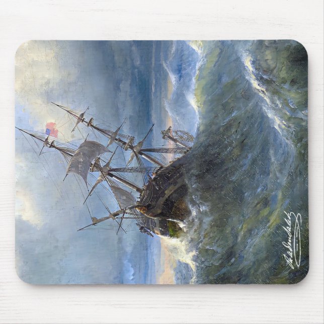 Muismat 'Ship in Storm' by Raden Saleh® Mousepad (Vorne)