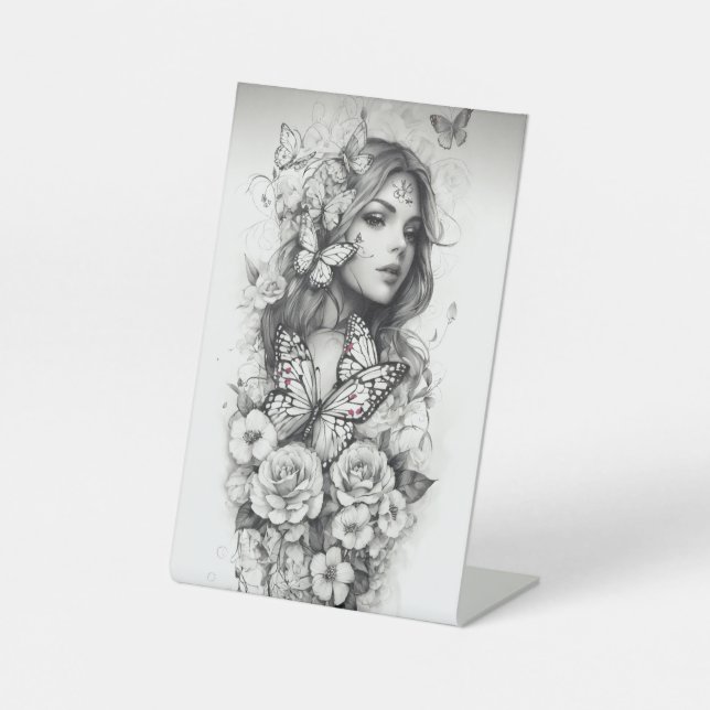 Mujer con flores sockelschild (Vorderseite)