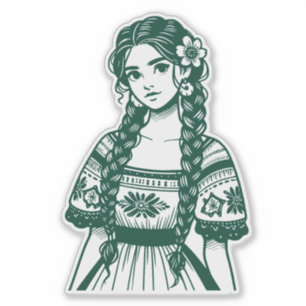 Mujer Mexicana Minimallinie Art Green Sticker