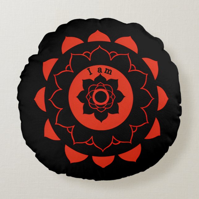 Muladhara Red Mandala Root Chakra Rundes Kissen (Vorderseite)
