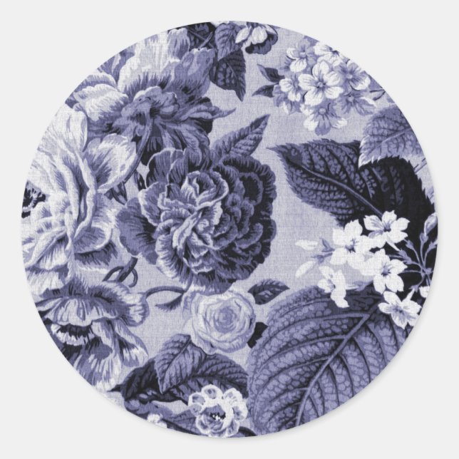 Mulberry Blue Lila Floral Toile No.1 Runder Aufkleber (Vorderseite)