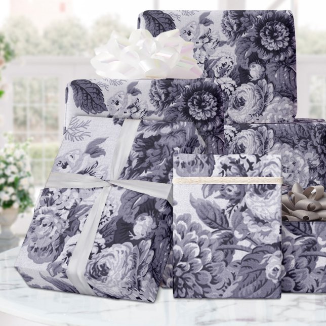 Mulberry Blue Lila Toned Vintag Floral Geschenkpapier (Von Creator hochgeladen)