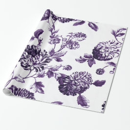 Mulberry Blue Vintag Botanischer Floral Toile Geschenkpapier