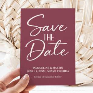 Mulberry Burgundy Wedding Cream Handletted Save The Date