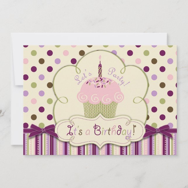 Mulberry Dot Cupcake erster Geburtstag Einladung (Vorderseite)