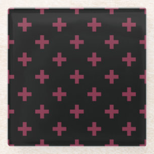 Mulberry-Polka kreuzt schwarz Glasuntersetzer