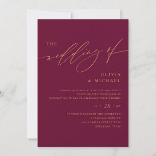 Mulberry und Gold Elegante Hochzeit Einladung