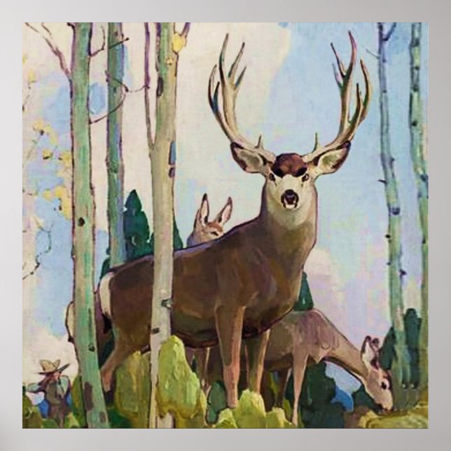 "Mule Deer Buck and Doe" von W. Herbert Dunton Poster (Vorne)