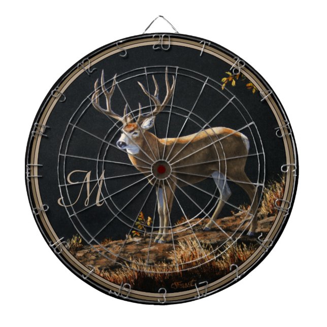 Mule Deer Buck Autumn Trophers Antlers Monogram Dartscheibe (vorne)