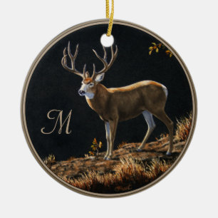 Mule Deer Buck Autumn Trophers Antlers Monogram Keramik Ornament