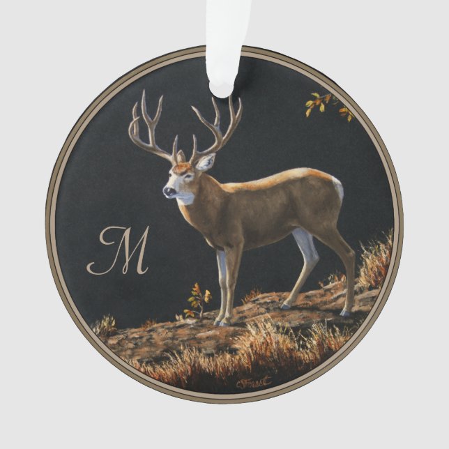 Mule Deer Buck Autumn Trophers Antlers Monogram Ornament (Vorderseite)