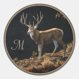 Mule Deer Buck Autumn Trophers Antlers Monogram Runder Aufkleber