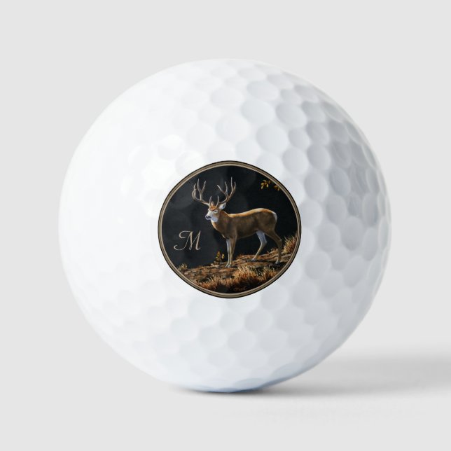 Mule Deer Buck Autumn Trophy Antlers Monogram Golf Golfball (Vorderseite)
