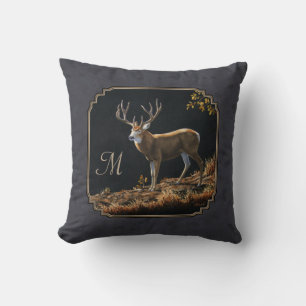 Mule Deer Buck Charcoal Gray Monogram Kissen
