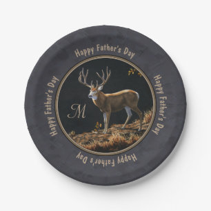 Mule Deer Buck Charcoal Gray Monogram Pappteller