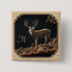 Mule Deer Buck Tan Monogram Button