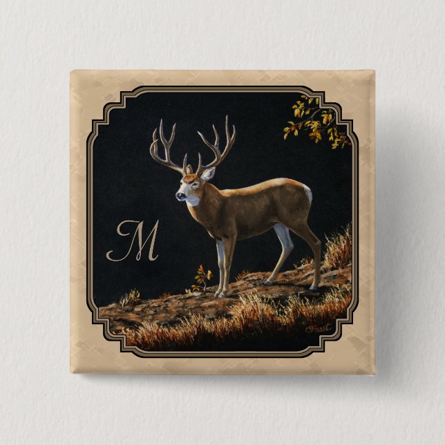 Mule Deer Buck Tan Monogram Button (Vorderseite)