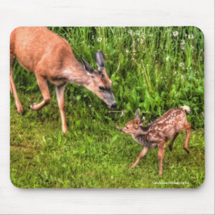 Mule Deer Fawn & Mother Wildlife Foto Mousepad