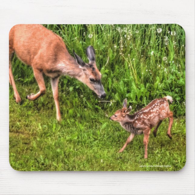 Mule Deer Fawn & Mother Wildlife Foto Mousepad (Vorne)