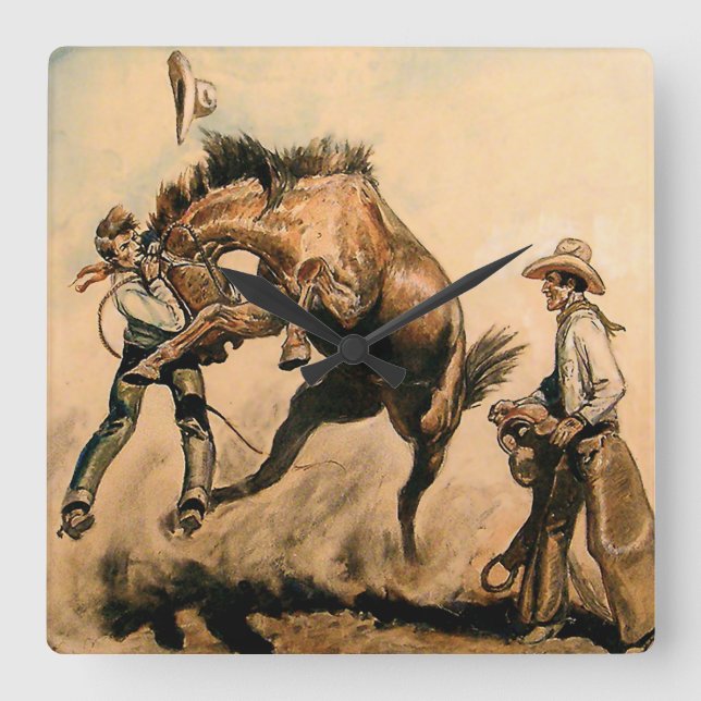 "Mule" Western Art von Will James Quadratische Wanduhr (Vorderseite)
