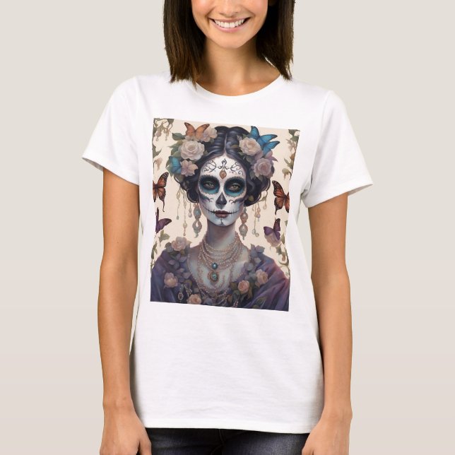 Mulher com maquiagem estilo Catrina T-Shirt (Vorderseite)