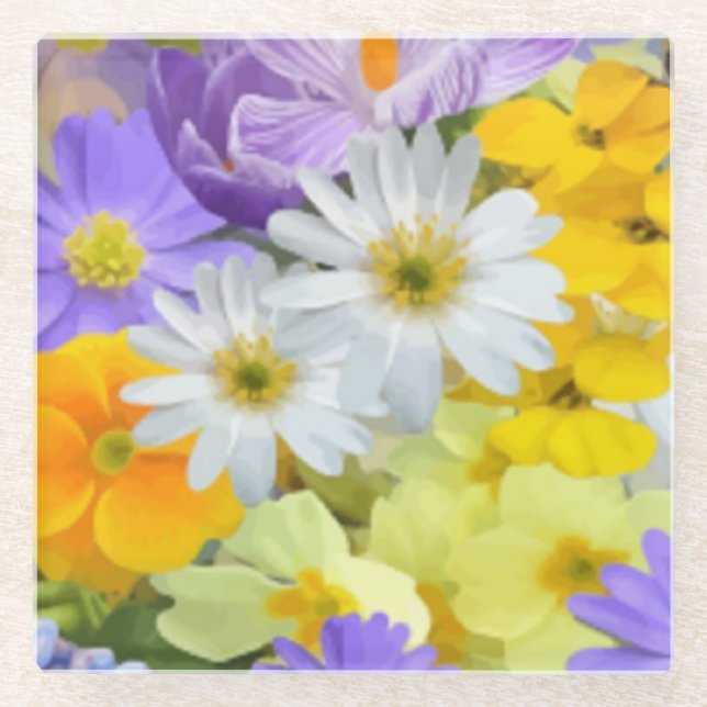 MULITCOLORED FLORAL HINTERGRUNDKÜSTE AUS GLAS GLASUNTERSETZER (Vorderseite)