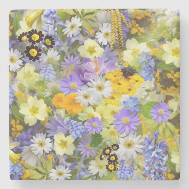 MULITCOLORED FLORAL HINTERGRUNDKÜSTENPATTER STEINUNTERSETZER (Vorderseite)