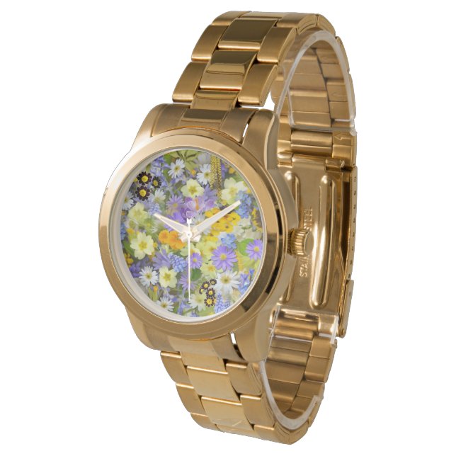 MULITCOLORED FLORAL HINTERGRUNDPATTER ARMBANDUHR (Schrägansicht)