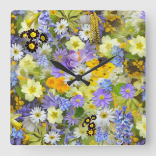 MULITCOLORED FLORAL HINTERGRUNDPATTER QUADRATISCHE WANDUHR