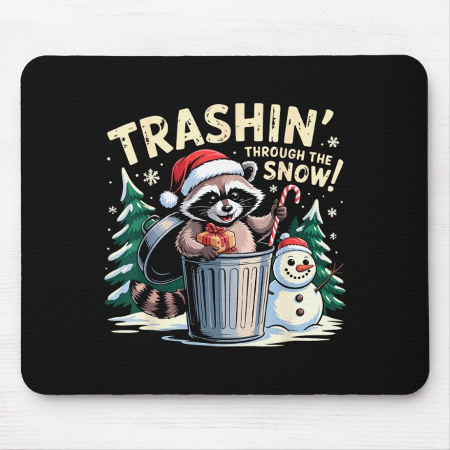 Müll durch den Schnee Weihnachten Lustiger Waschbä Mousepad (Vorne)