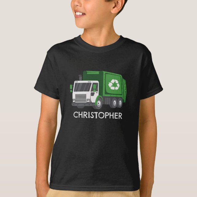 Müll/Gerecycelt LKW mit Kindnamen T-Shirt (Vorderseite)