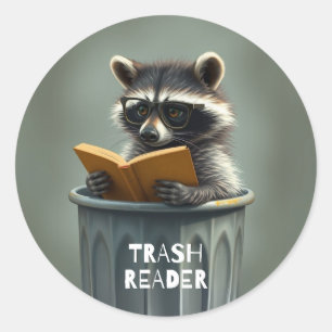Müll-Leser Waschbär beim Lesen eines Buches Runder Aufkleber