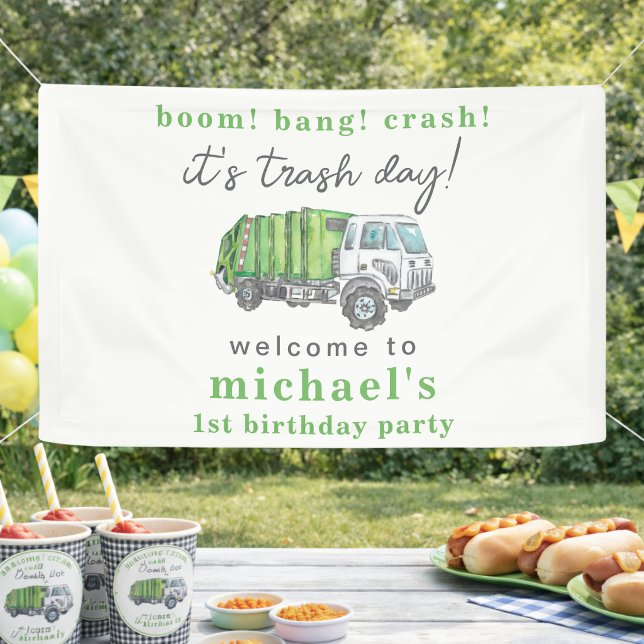 Müll Müllwagen 1. Geburtstags Willkommensbanner Banner (Von Creator hochgeladen)