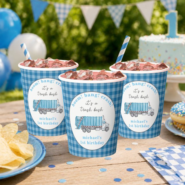 Müll Müllwagen Blau Geburtstag Personalisiert Pappbecher (Von Creator hochgeladen)