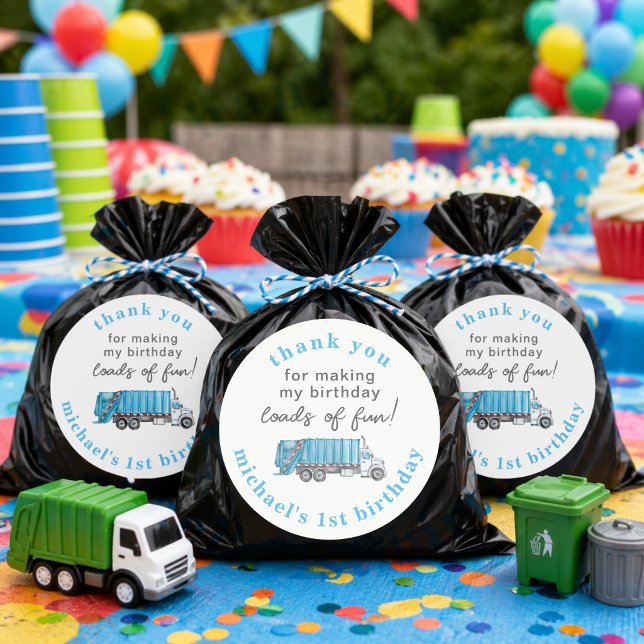 Müll Müllwagen Junge 1. Geburtstag Danke Runder Aufkleber (Von Creator hochgeladen)