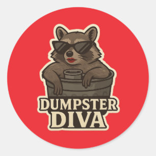 Müllcontainer-Diva – Lustiger Waschbär-Meme-Aufkle Runder Aufkleber