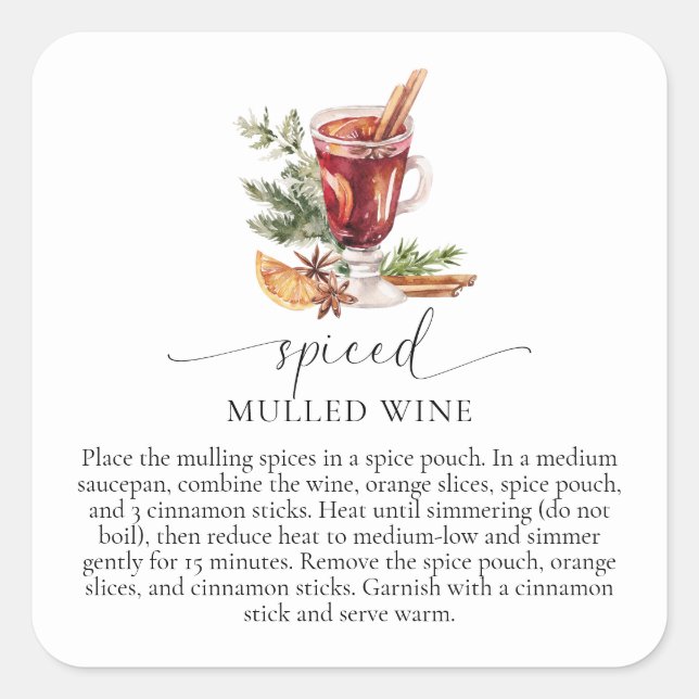 Mulled Wein Rezept Kit Weihnachten Quadratischer Aufkleber (Vorderseite)