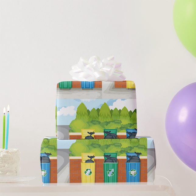 Mülltrennungsbehälter Farbcodiert Geschenkpapier (Von Creator hochgeladen)