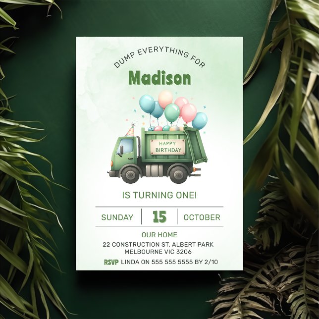 Müllwagen 1. Geburtstag Party Einladung (Von Creator hochgeladen)