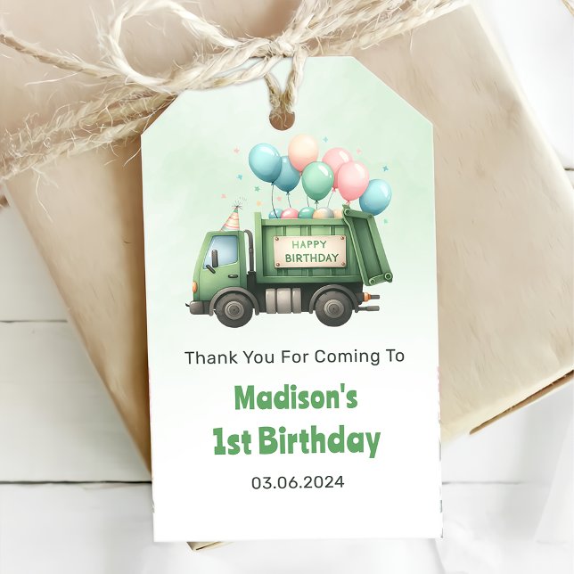 Müllwagen 1. Geburtstag Party Geschenkanhänger (Von Creator hochgeladen)