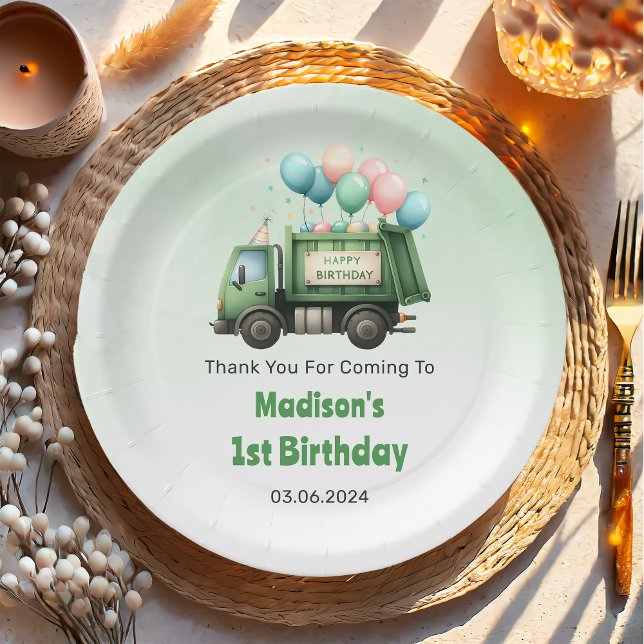 Müllwagen 1. Geburtstag Party Pappteller (Von Creator hochgeladen)