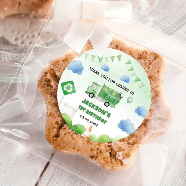 Müllwagen 1. Geburtstag Party Runder Aufkleber (Von Creator hochgeladen)