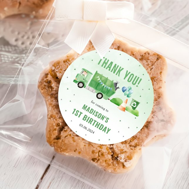 Müllwagen 1. Geburtstag Party Runder Aufkleber (Von Creator hochgeladen)