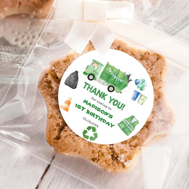 Müllwagen 1. Geburtstag Party Runder Aufkleber (Von Creator hochgeladen)