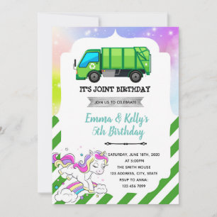 Müllwagen und Einhornfugen-Party Einladung