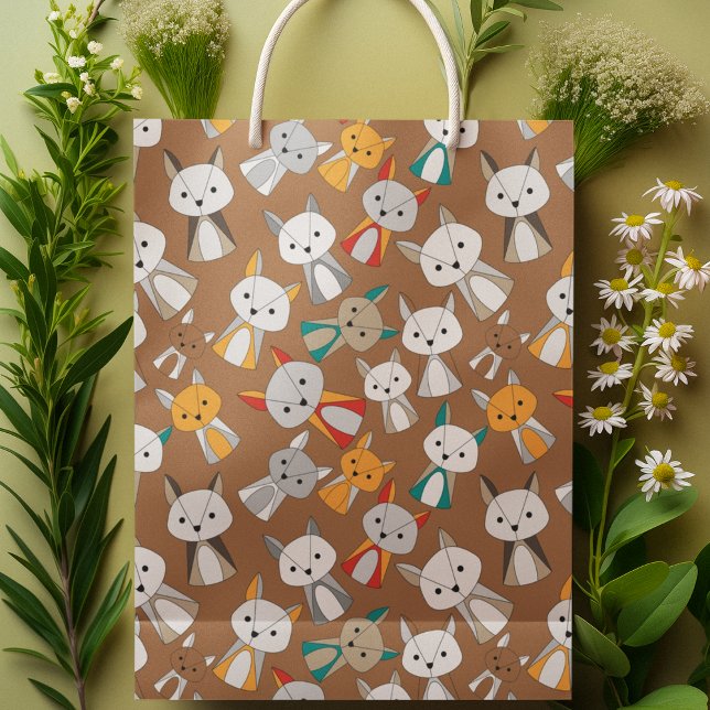 Multcolor Fox-Cartoon Mittlere Geschenktüte (gift bag, birthday surprise gift bag, teddy bear gift bag, wine gift bag, travel bag, use and throw )