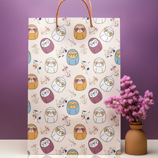 Multcolor Sleepy Sloth Cartoon Große Geschenktüte (gift bag, birthday surprise gift bag, teddy bear gift bag, wine gift bag, travel bag, use and throw )